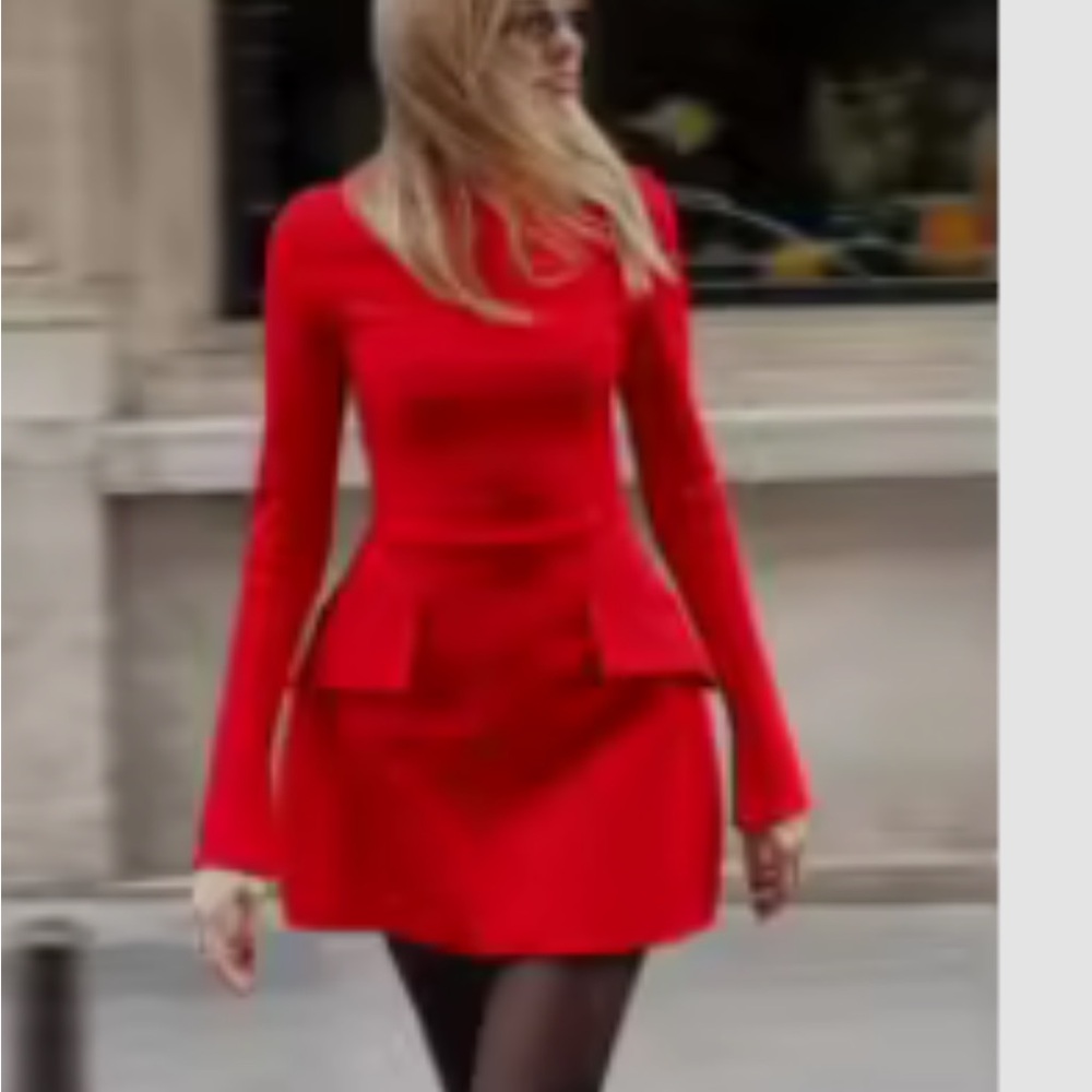 Red elegant long sleeve dress (pockets are for show/ they are not functional)